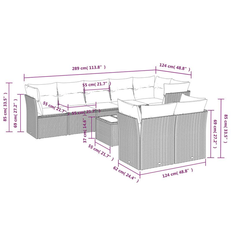vidaXL 9 Piece Garden Sofa Set with Cushions Black Poly Rattan