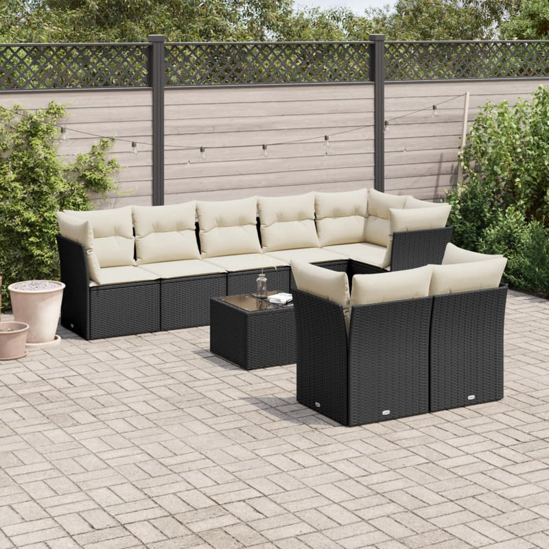 vidaXL 9 Piece Garden Sofa Set with Cushions Black Poly Rattan