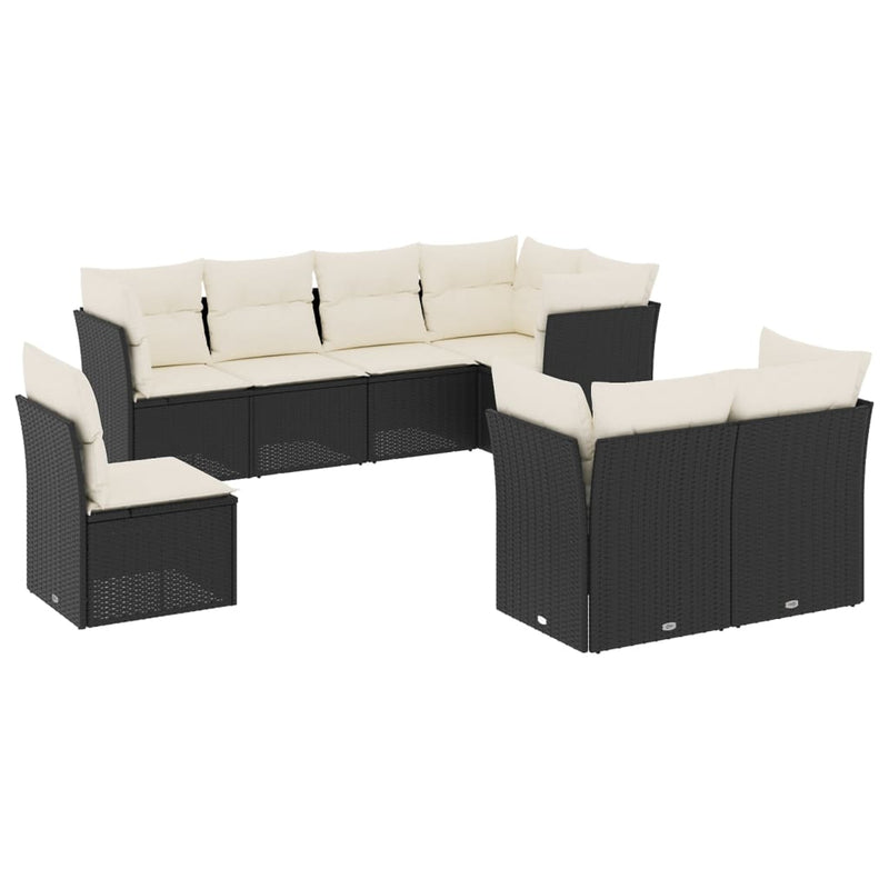vidaXL 8 Piece Garden Sofa Set with Cushions Black Poly Rattan