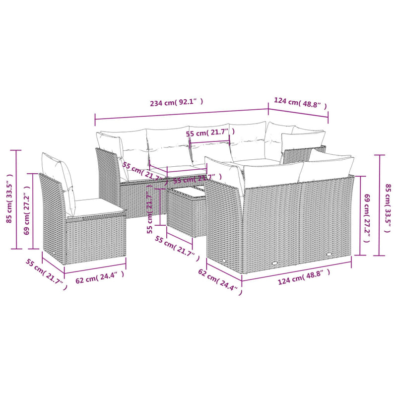 vidaXL 9 Piece Garden Sofa Set with Cushions Black Poly Rattan