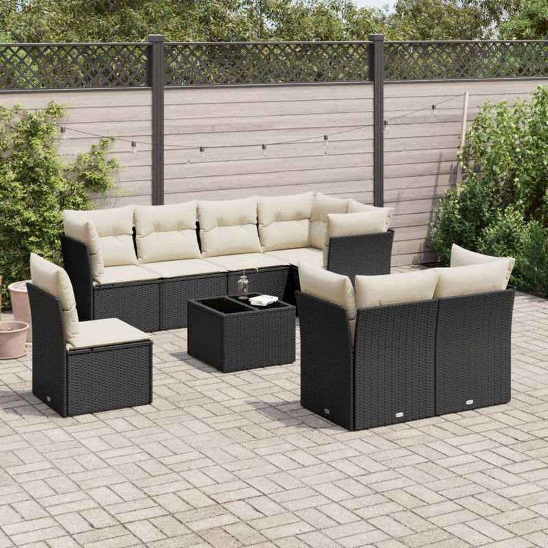 vidaXL 9 Piece Garden Sofa Set with Cushions Black Poly Rattan