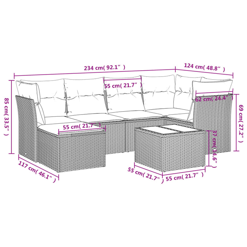 vidaXL 7 Piece Garden Sofa Set with Cushions Grey Poly Rattan