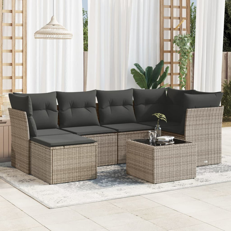 vidaXL 7 Piece Garden Sofa Set with Cushions Grey Poly Rattan