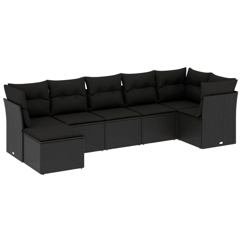 vidaXL 7 Piece Garden Sofa Set with Cushions Black Poly Rattan