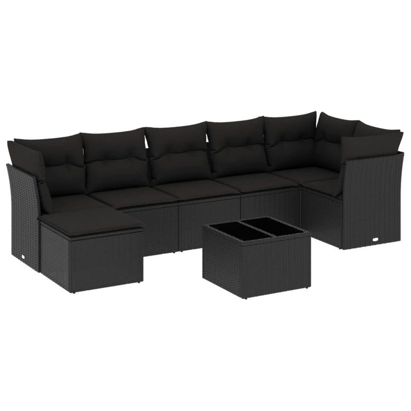 8 Piece Garden Sofa Set with Cushions Black Poly Rattan