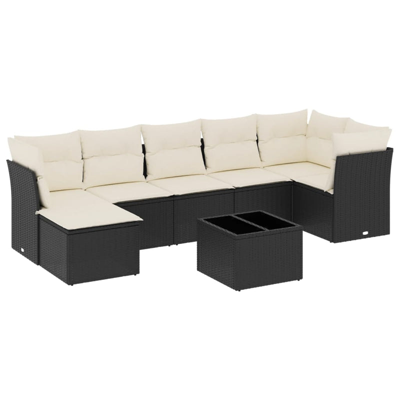 vidaXL 8 Piece Garden Sofa Set with Cushions Black Poly Rattan