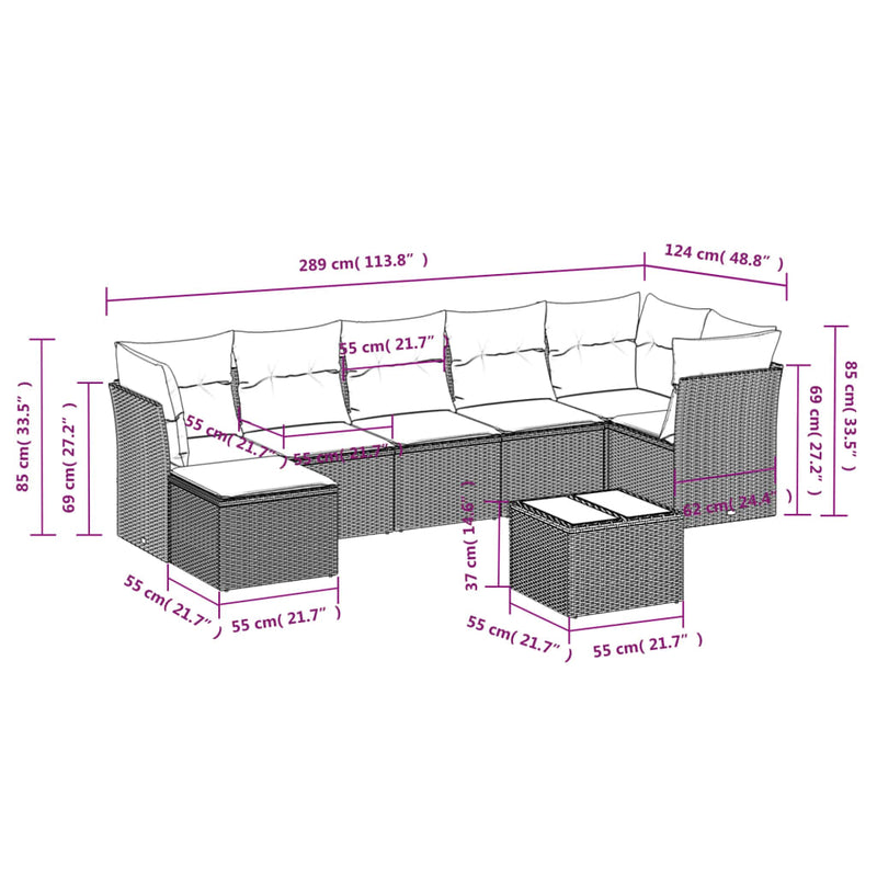 vidaXL 8 Piece Garden Sofa Set with Cushions Grey Poly Rattan