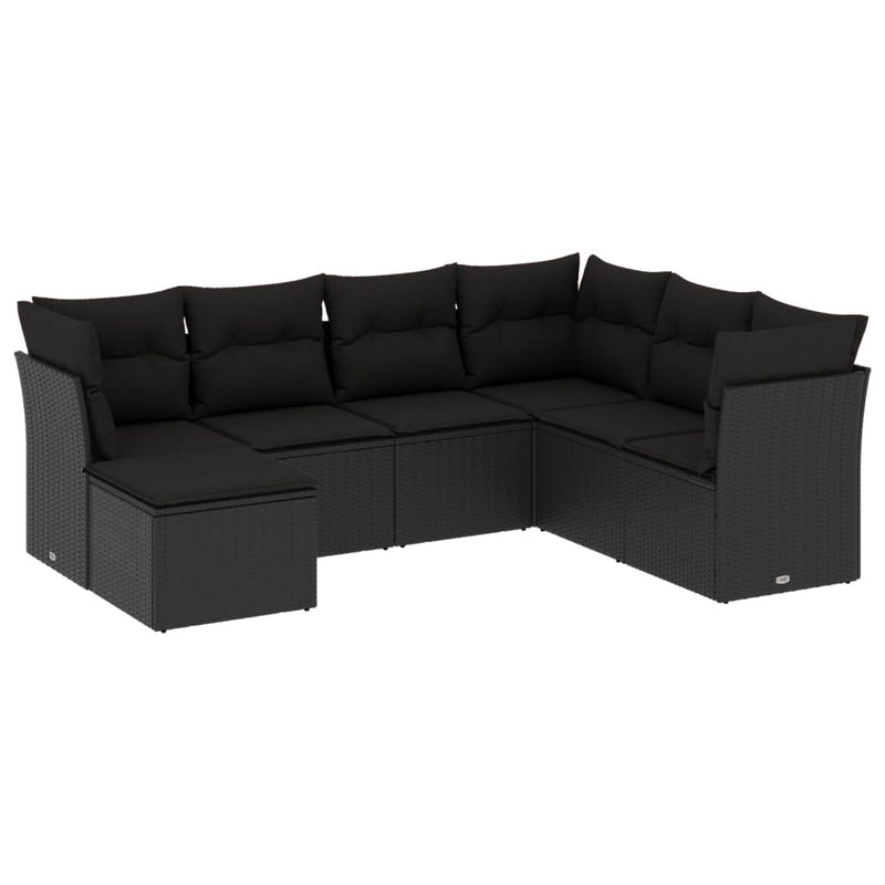 vidaXL 7 Piece Garden Sofa Set with Cushions Black Poly Rattan
