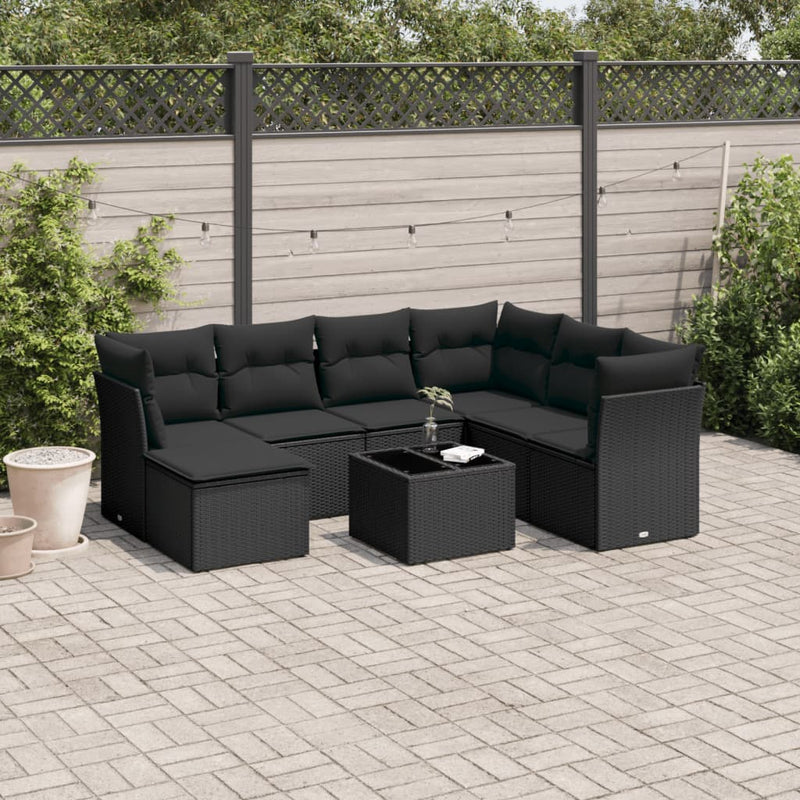 vidaXL 8 Piece Garden Sofa Set with Cushions Black Poly Rattan