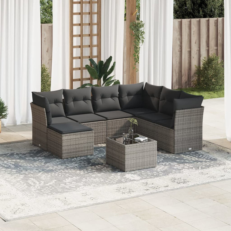 vidaXL 8 Piece Garden Sofa Set with Cushions Grey Poly Rattan