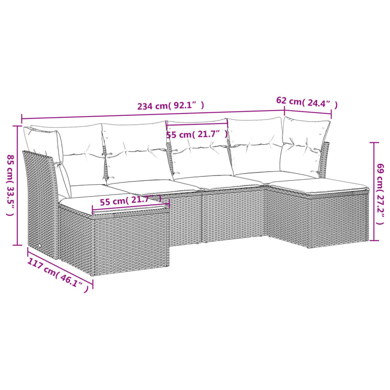 vidaXL 6 Piece Garden Sofa Set with Cushions Grey Poly Rattan