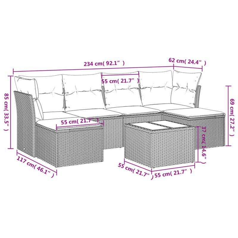vidaXL 7 Piece Garden Sofa Set with Cushions Grey Poly Rattan