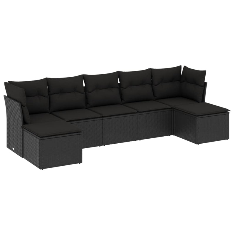 vidaXL 7 Piece Garden Sofa Set with Cushions Black Poly Rattan