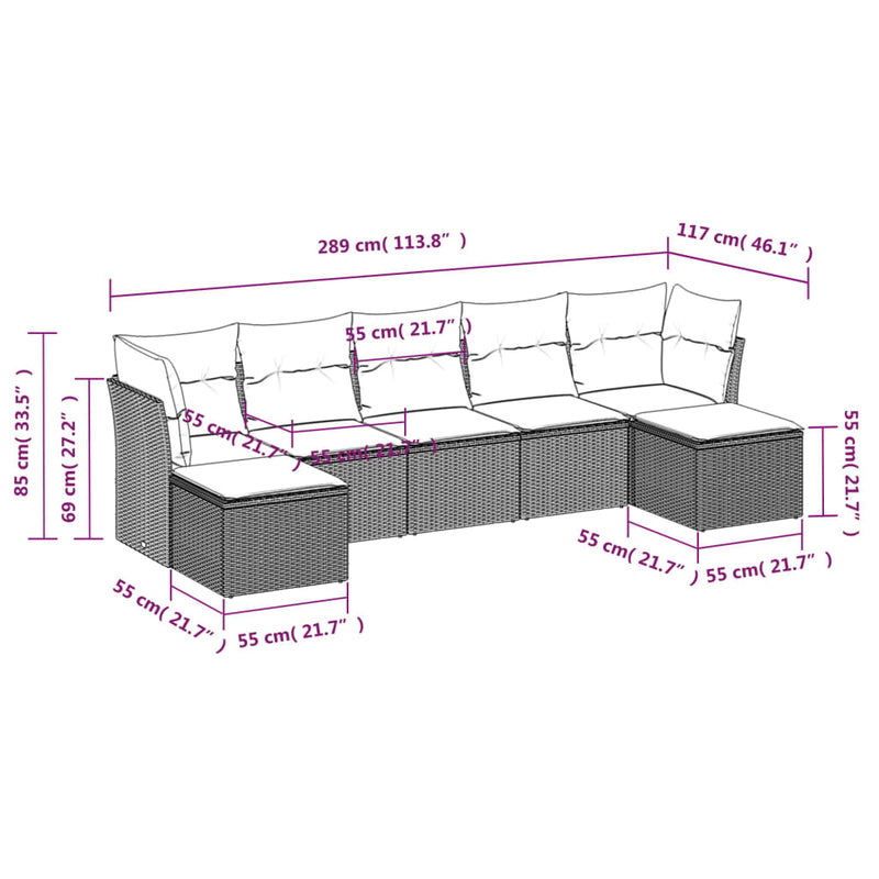 vidaXL 7 Piece Garden Sofa Set with Cushions Black Poly Rattan