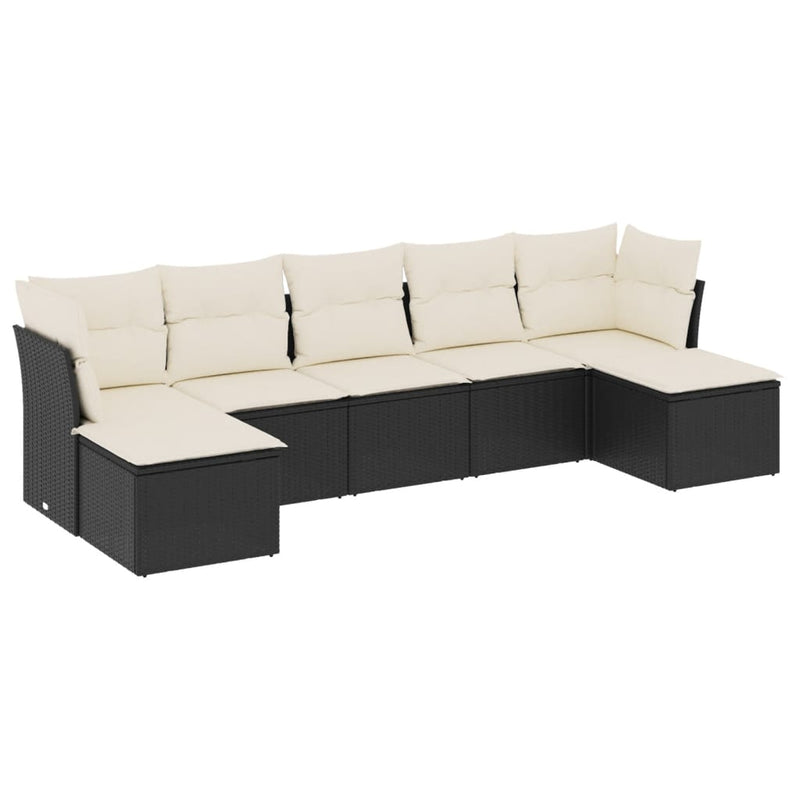 vidaXL 7 Piece Garden Sofa Set with Cushions Black Poly Rattan