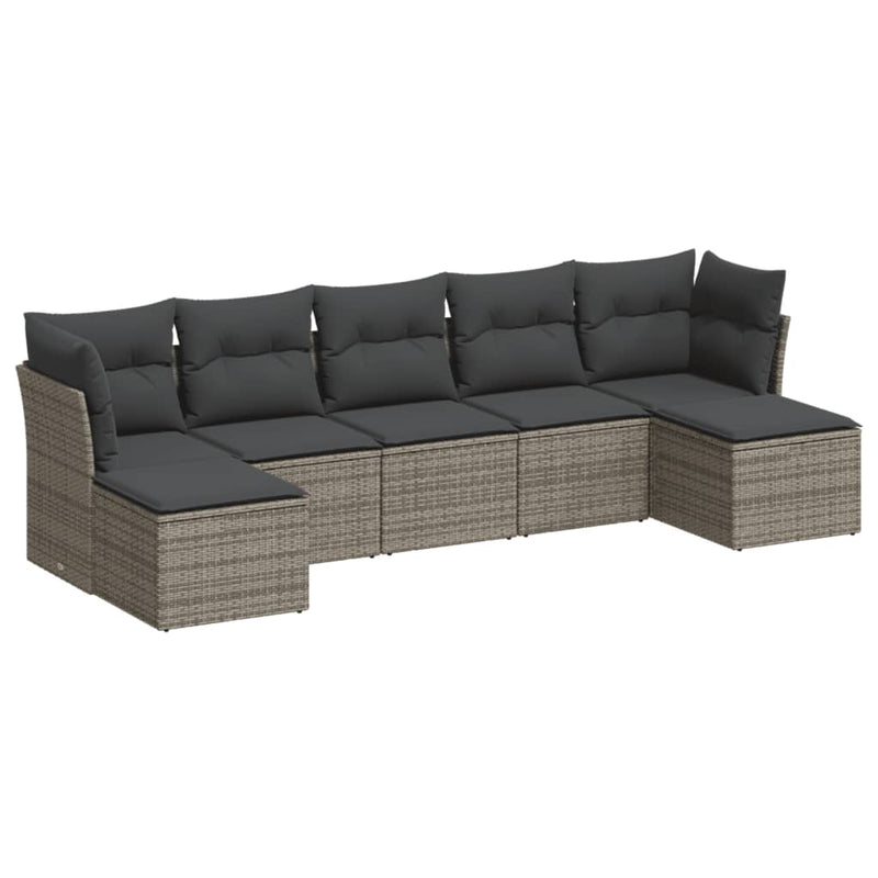 7 Piece Garden Sofa Set with Cushions Grey Poly Rattan