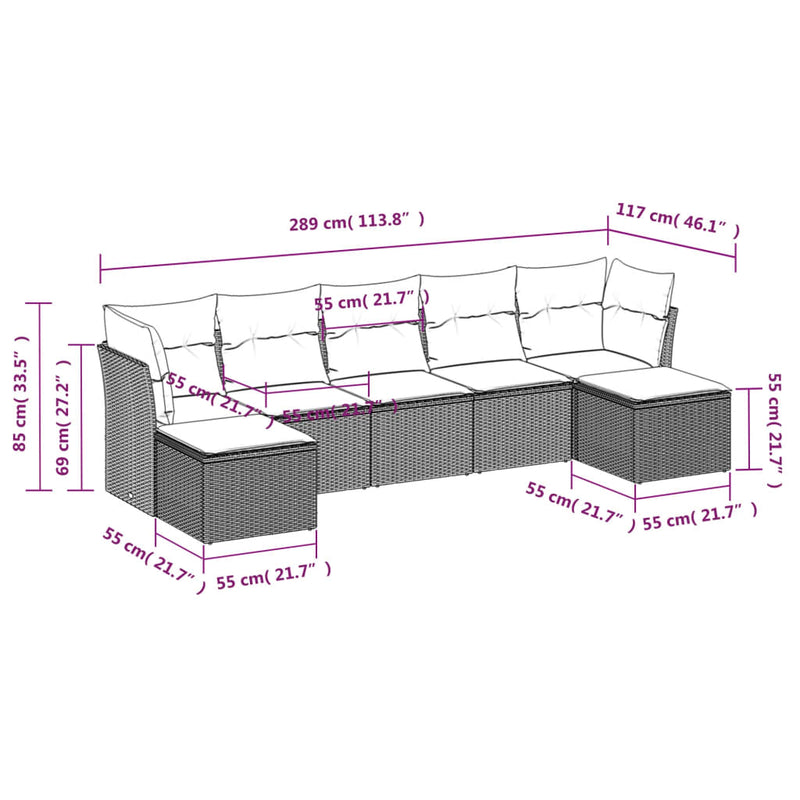 7 Piece Garden Sofa Set with Cushions Grey Poly Rattan