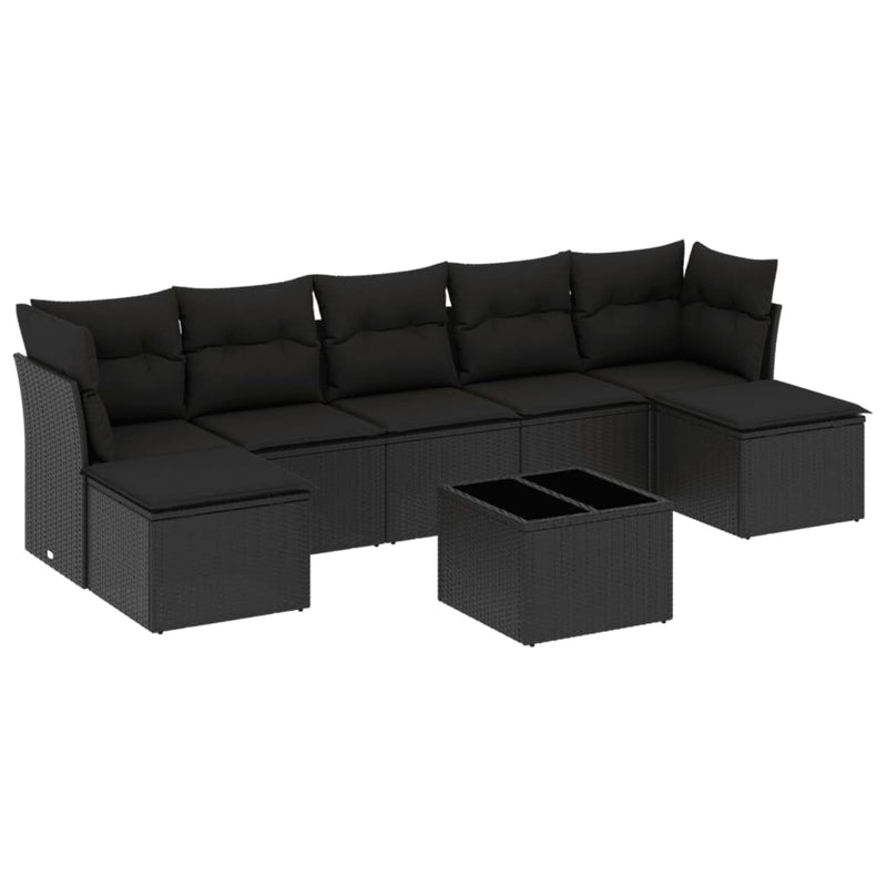 vidaXL 8 Piece Garden Sofa Set with Cushions Black Poly Rattan