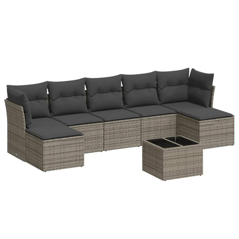 vidaXL 8 Piece Garden Sofa Set with Cushions Grey Poly Rattan