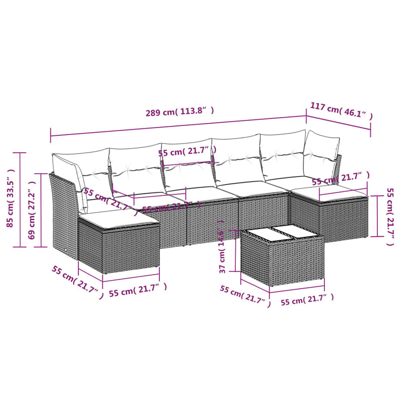 vidaXL 8 Piece Garden Sofa Set with Cushions Grey Poly Rattan