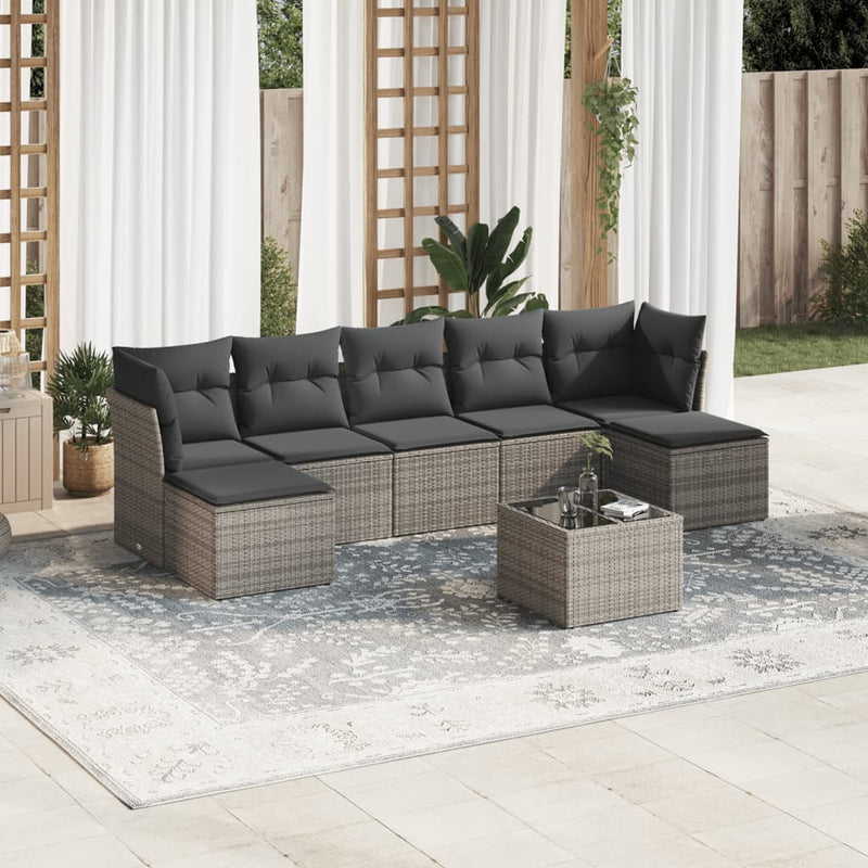 vidaXL 8 Piece Garden Sofa Set with Cushions Grey Poly Rattan