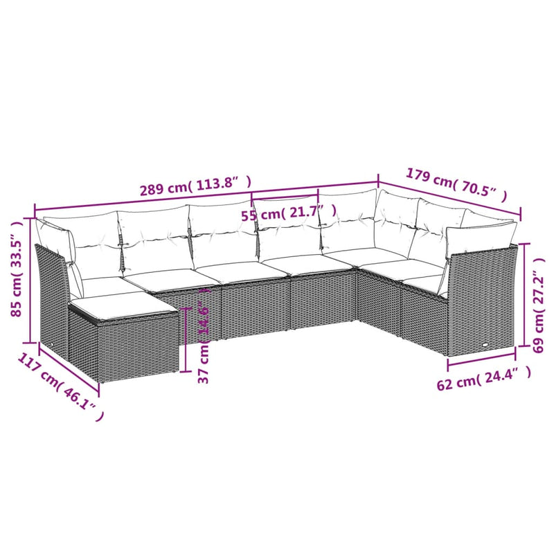 vidaXL 8 Piece Garden Sofa Set with Cushions Black Poly Rattan