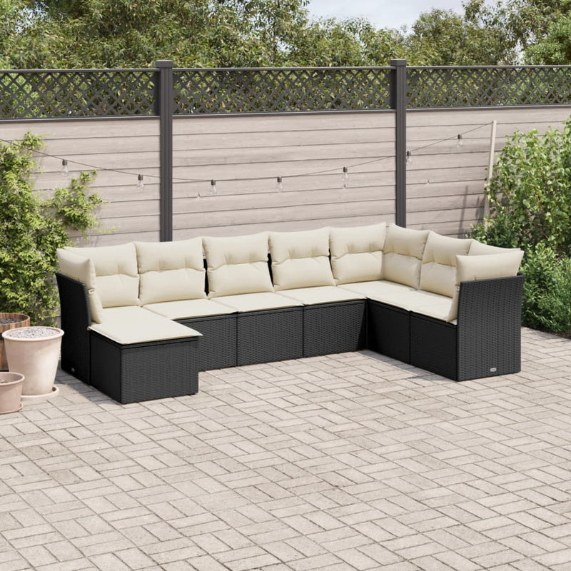 vidaXL 8 Piece Garden Sofa Set with Cushions Black Poly Rattan