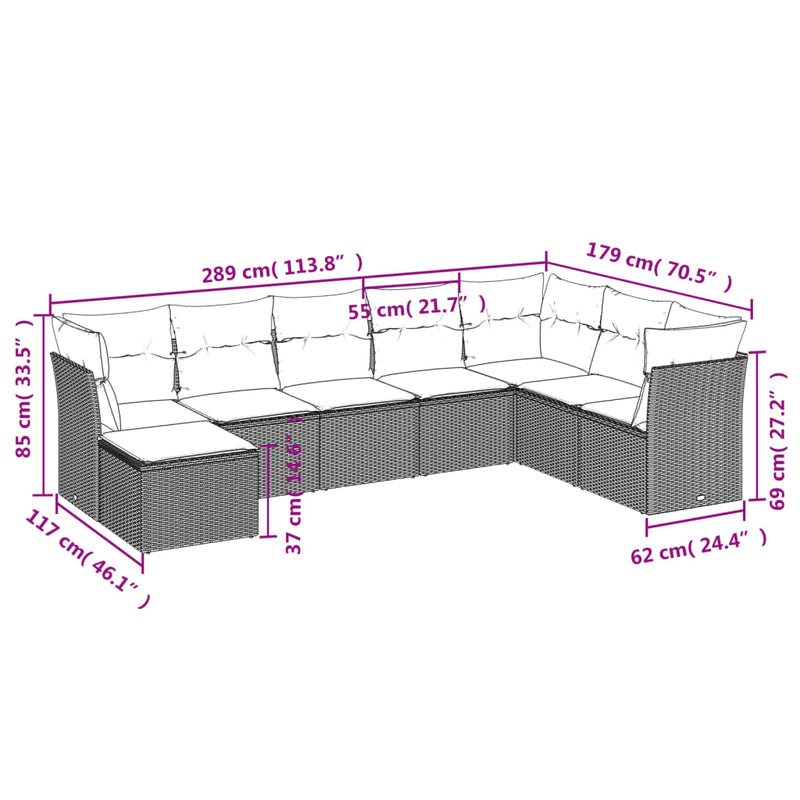 vidaXL 8 Piece Garden Sofa Set with Cushions Grey Poly Rattan