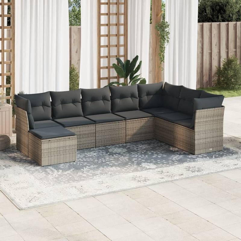 8 Piece Garden Sofa Set with Cushions Grey Poly Rattan