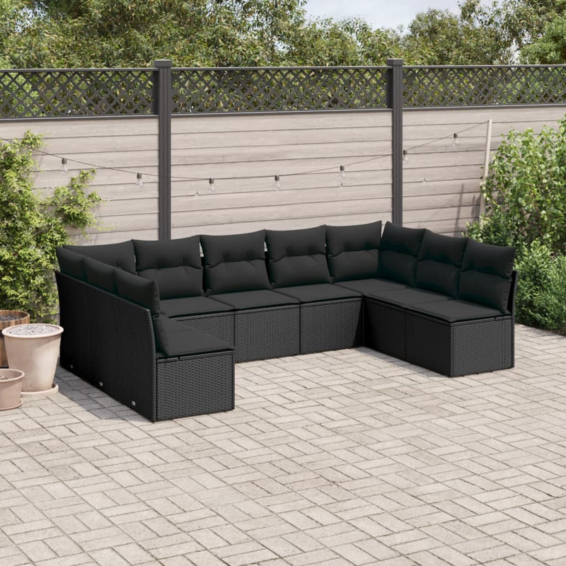 vidaXL 9 Piece Garden Sofa Set with Cushions Black Poly Rattan