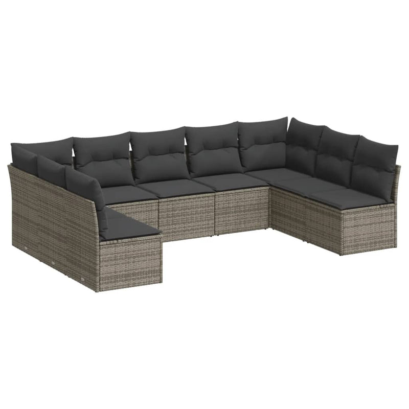 9 Piece Garden Sofa Set with Cushions Grey Poly Rattan