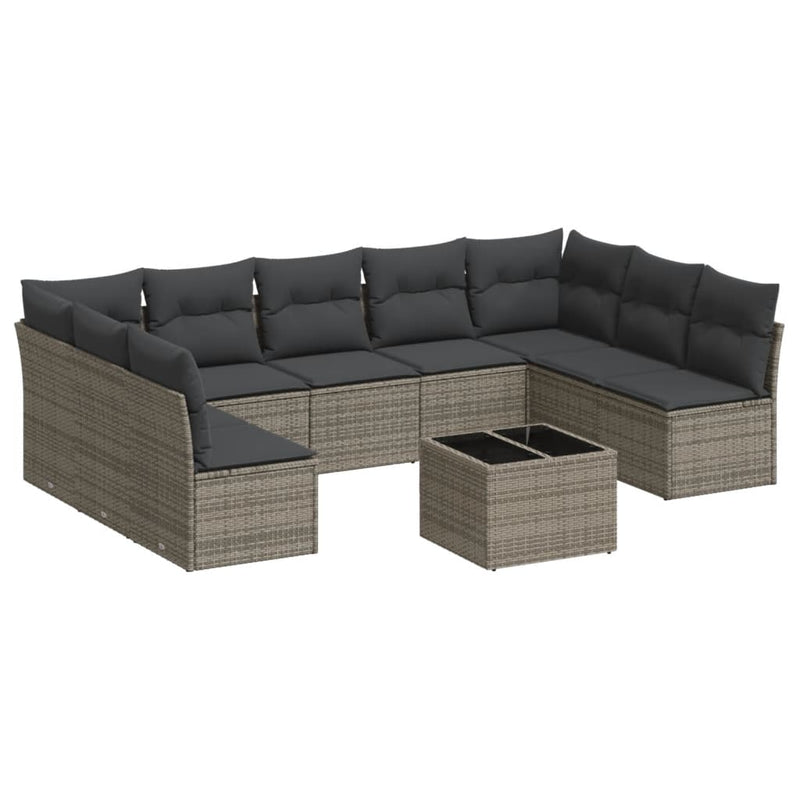 vidaXL 10 Piece Garden Sofa Set with Cushions Grey Poly Rattan