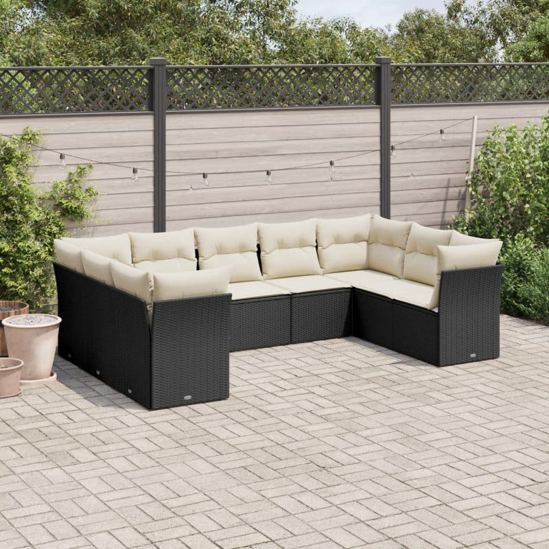 vidaXL 9 Piece Garden Sofa Set with Cushions Black Poly Rattan