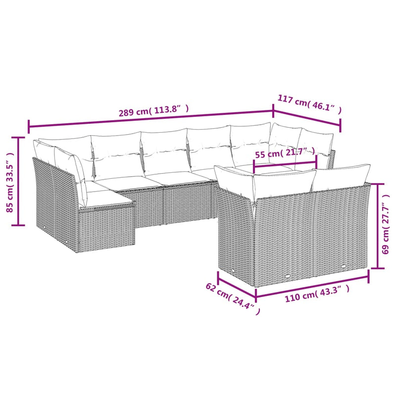 vidaXL 9 Piece Garden Sofa Set with Cushions Black Poly Rattan
