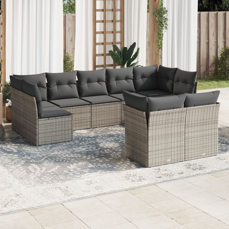 vidaXL 9 Piece Garden Sofa Set with Cushions Grey Poly Rattan