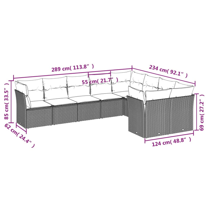 vidaXL 9 Piece Garden Sofa Set with Cushions Black Poly Rattan