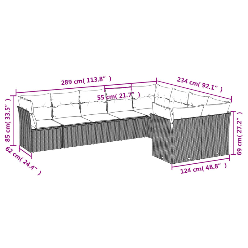 vidaXL 9 Piece Garden Sofa Set with Cushions Black Poly Rattan