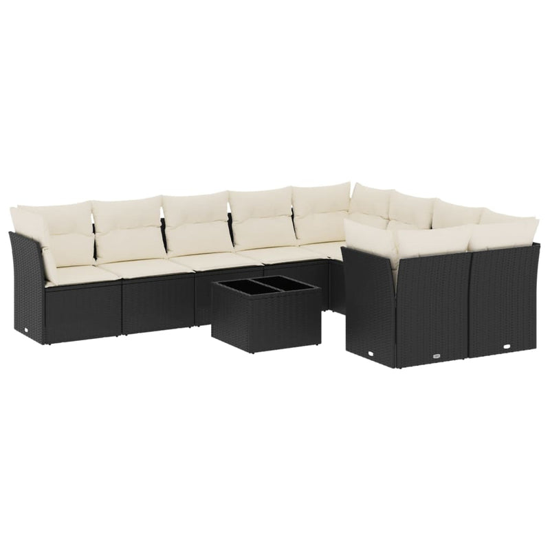 vidaXL 10 Piece Garden Sofa Set with Cushions Black Poly Rattan
