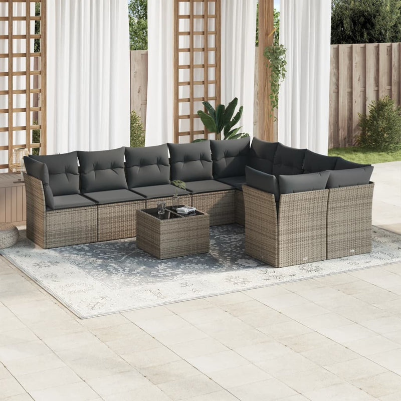 vidaXL 10 Piece Garden Sofa Set with Cushions Grey Poly Rattan