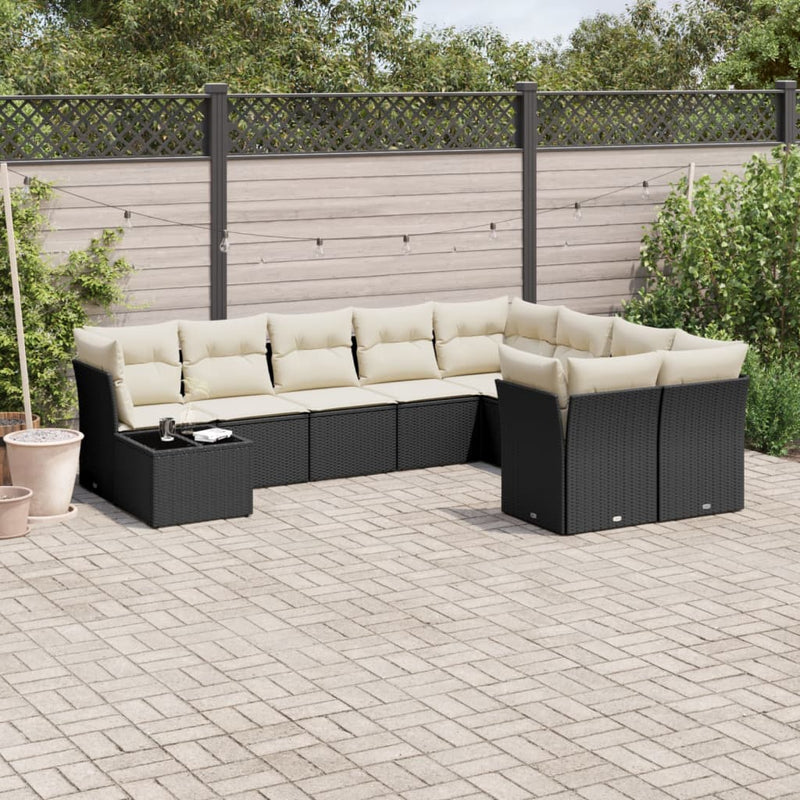 vidaXL 10 Piece Garden Sofa Set with Cushions Black Poly Rattan