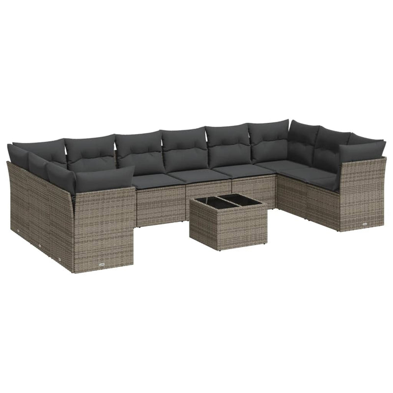 vidaXL 11 Piece Garden Sofa Set with Cushions Grey Poly Rattan
