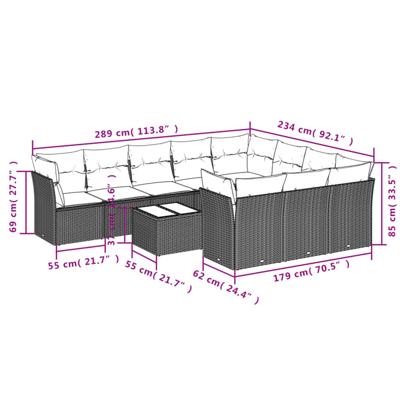 vidaXL 11 Piece Garden Sofa Set with Cushions Black Poly Rattan