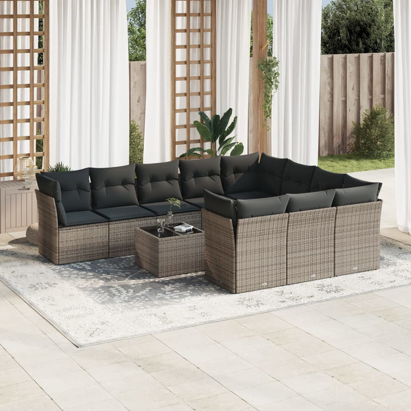 11 Piece Garden Sofa Set with Cushions Grey Poly Rattan