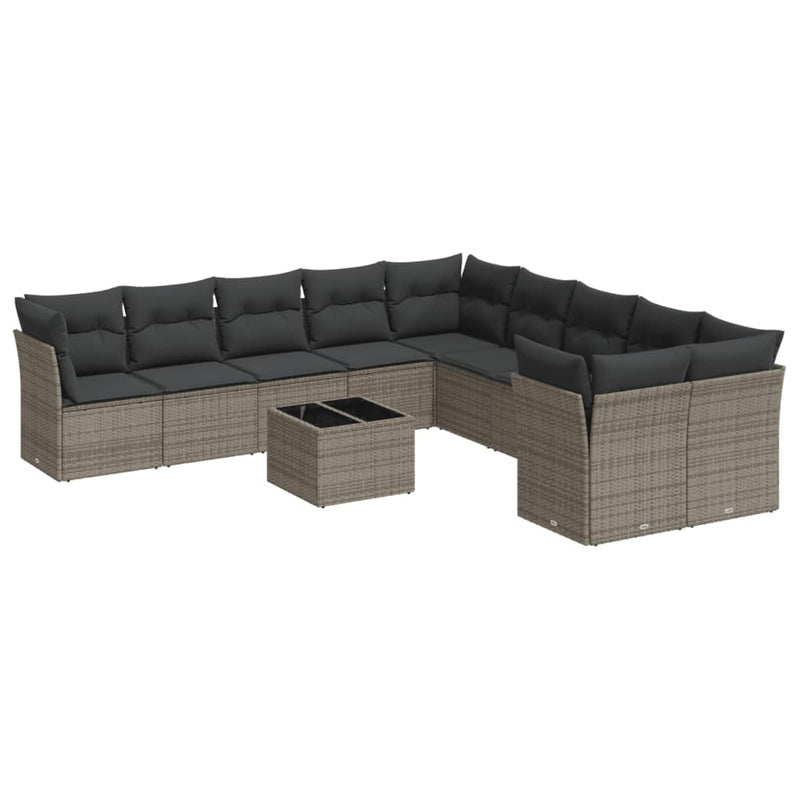 11 Piece Garden Sofa Set with Cushions Grey Poly Rattan