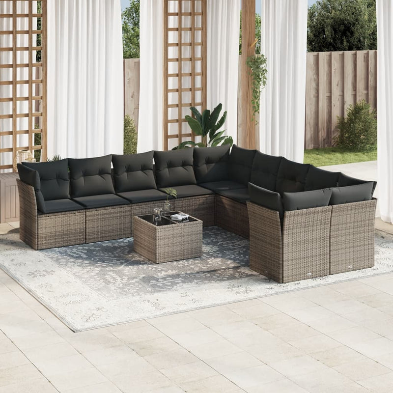 vidaXL 11 Piece Garden Sofa Set with Cushions Grey Poly Rattan