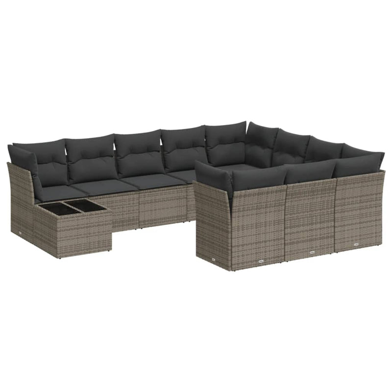 vidaXL 11 Piece Garden Sofa Set with Cushions Grey Poly Rattan