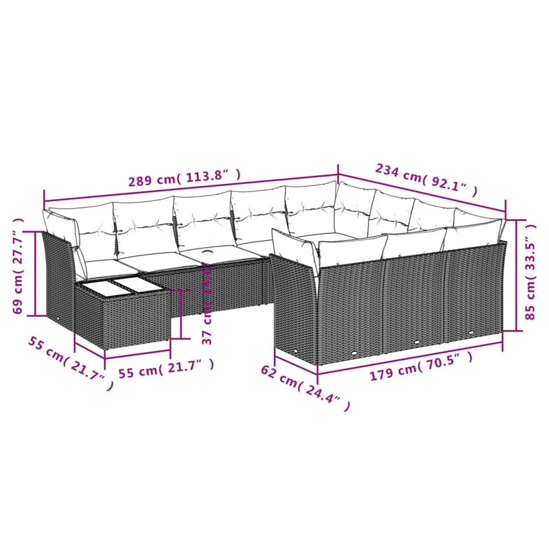 vidaXL 11 Piece Garden Sofa Set with Cushions Grey Poly Rattan