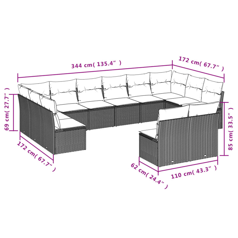 vidaXL 9 Piece Garden Sofa Set with Cushions Black Poly Rattan