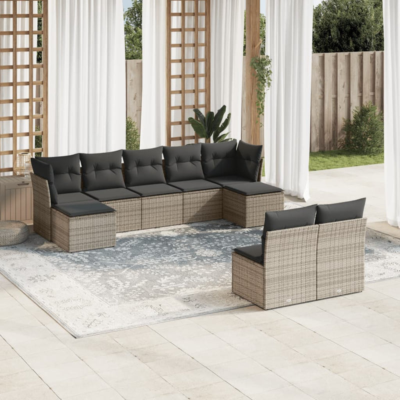 vidaXL 9 Piece Garden Sofa Set with Cushions Grey Poly Rattan