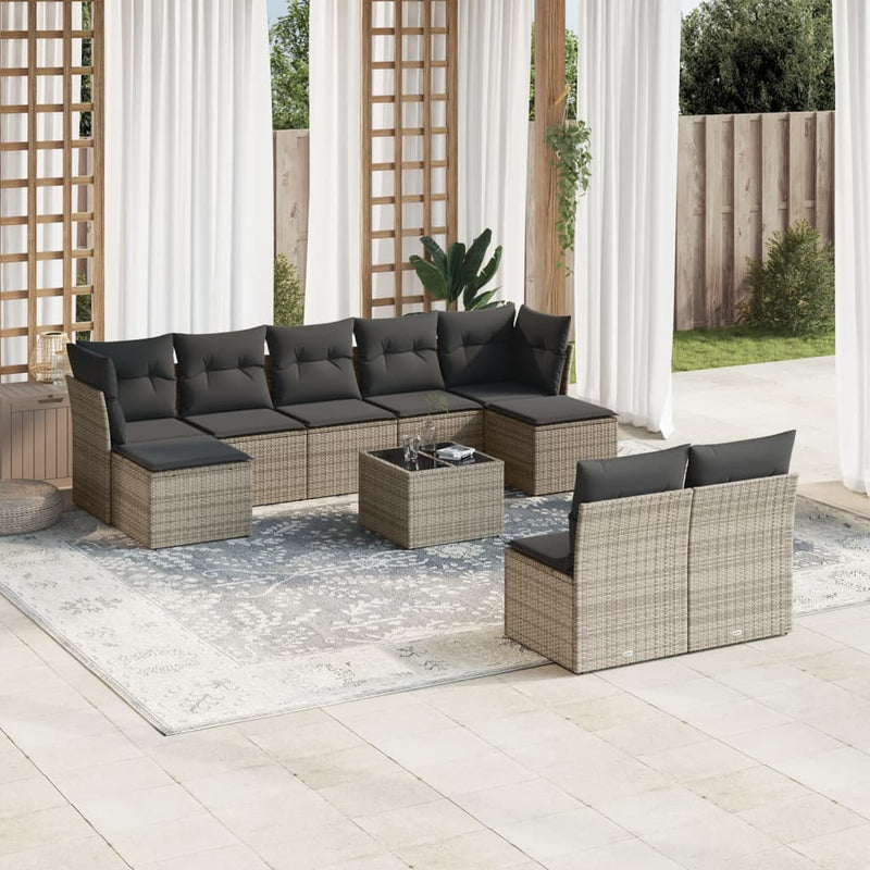 vidaXL 10 Piece Garden Sofa Set with Cushions Grey Poly Rattan